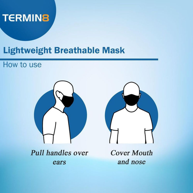 Termin8 Lightweight Breathable Reusable Face Mask for Adults, Machine Washable (Black)
