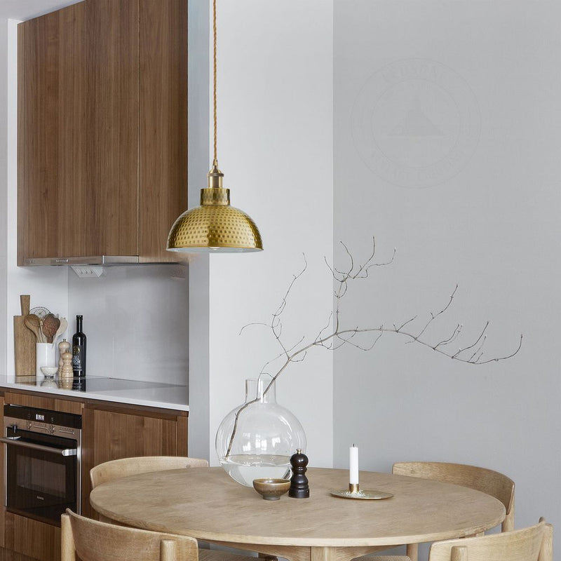 Vintage Industrial Yellow Brass Pendant Light - 2 Pack Metal Shade Hanging Lamp