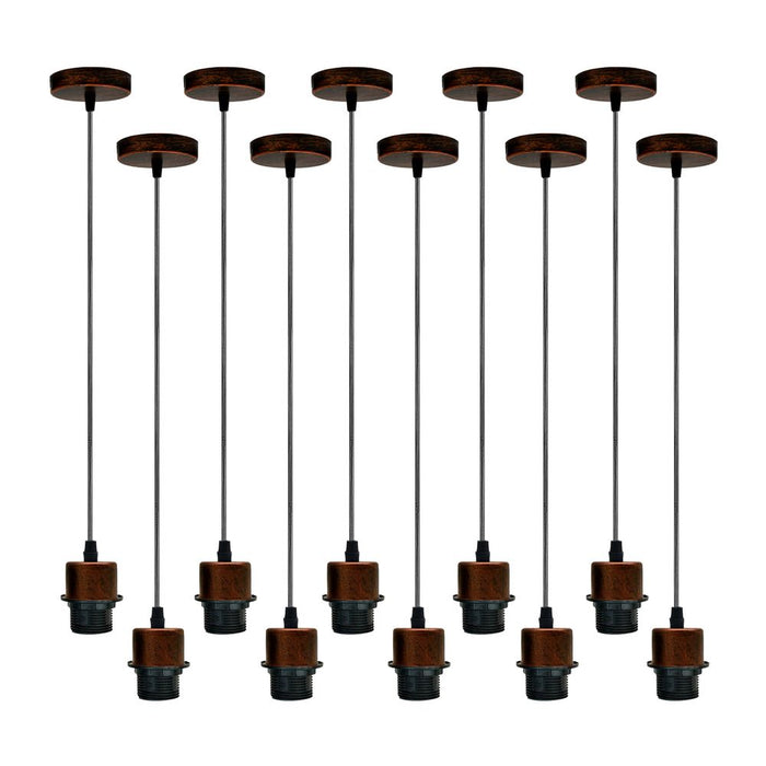 10 Pack Industrial Pendant Light, Lampshade Addable E27 Lamp Holder Light, E27 UK Holder Fitting Set With PVC Cable