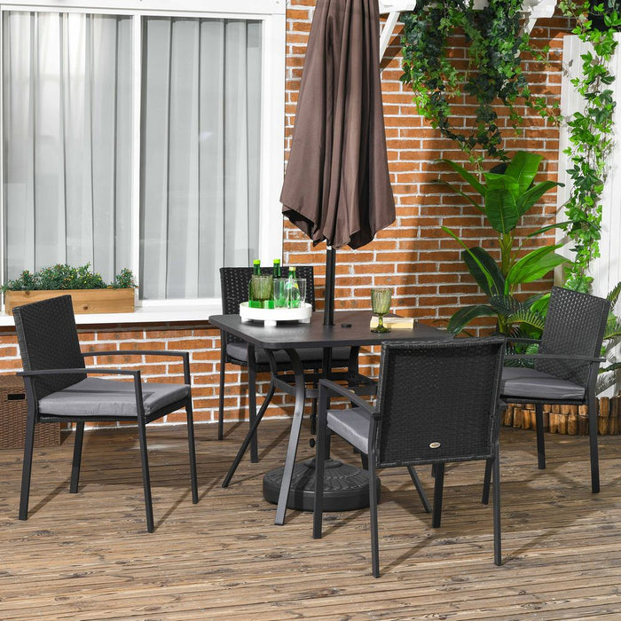 Outsunny 4 Seater Rattan Garden Dining Set - Black