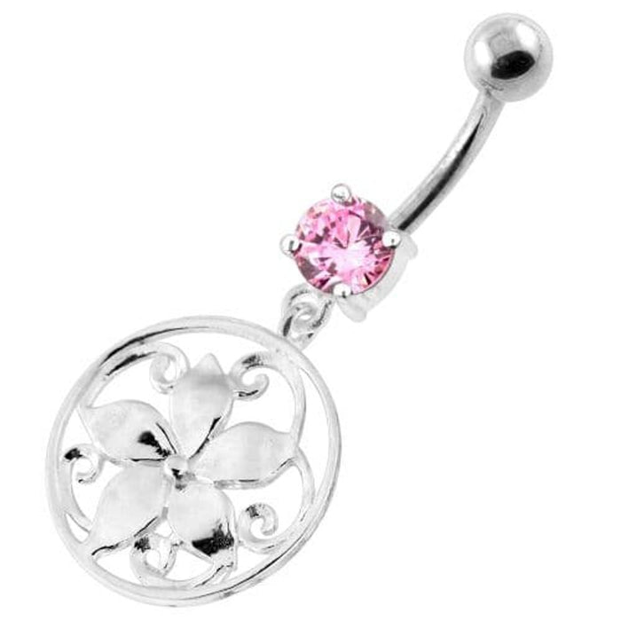 925 Sterling Silver Floral Flower Navel Belly Ring