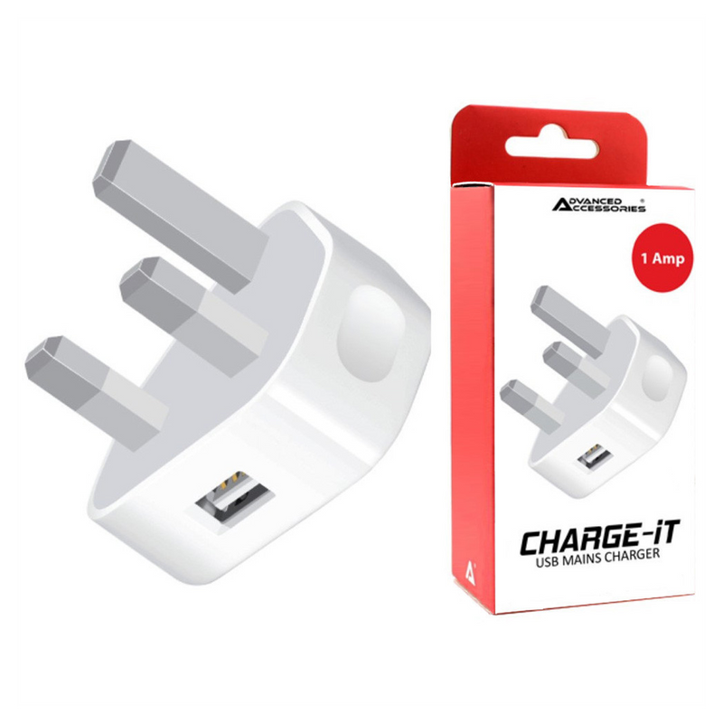 AA Charge-iT USB Mains Charger Adapter 1Amp-White | Fast Charging for iPhone, iPad, Samsung, and More