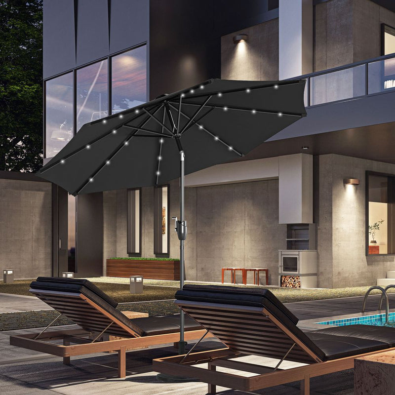 Premium Outsunny Outdoor LED Garden Parasol Umbrella - Black | Tilt, Sun-proof, Hand Crank - High Quality