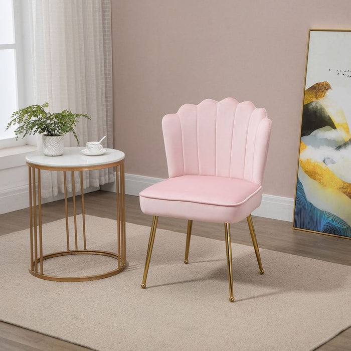 Velvet-Feel Shell Luxe Accent Chair Home Bedroom Lounge with Metal Legs Pink