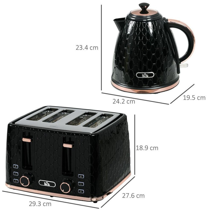 Premium HOMCOM 1.7L Kettle & Toaster Set - Defrost, Reheat, Crumb Tray - Black