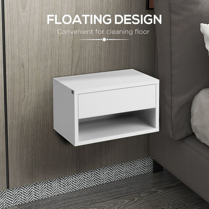 Premium HOMCOM Floating Bedside Tables - Double Storage, Wall Mounted, White