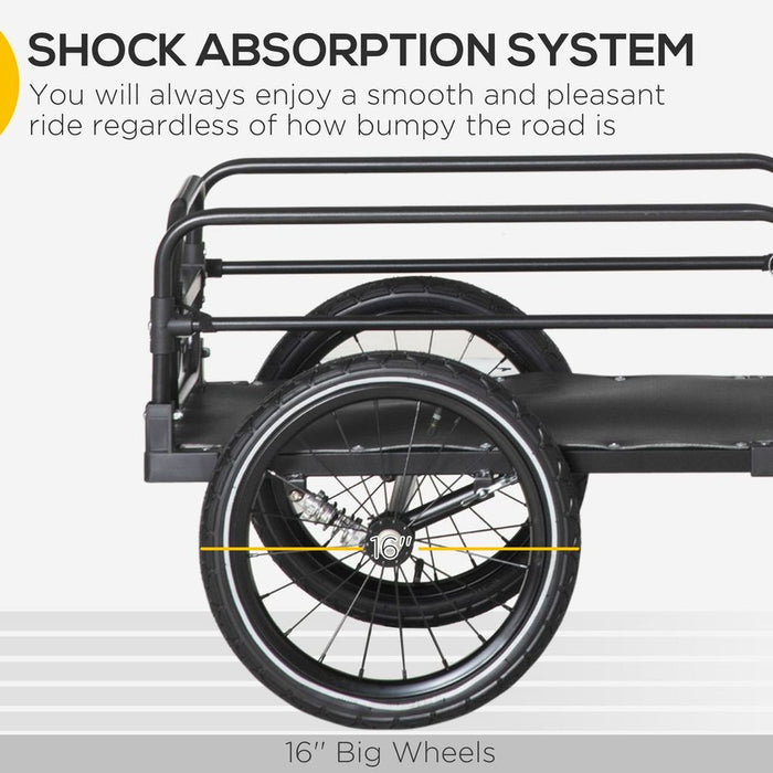 Premium HOMCOM Bike Trailer Wagon with Suspension, 2 Wheels - Durable, Foldable, Black