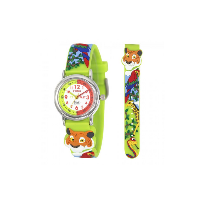 Ravel Kids 3D Cartoon Time Teacher Watch - Lime Green Jungle - High Quality, Fun Learning, Perfect Fit