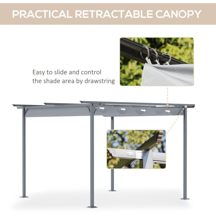 Premium 3.5M x 3.5M Retractable Canopy Pergola: Metal, Grey, Steel. Create Outdoor Oasis!