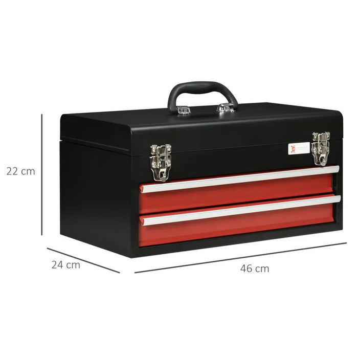 2 Drawer Tool Chest Lockable Tool Box w/ Ball Bearing Runners 46cmx24cmx22cm