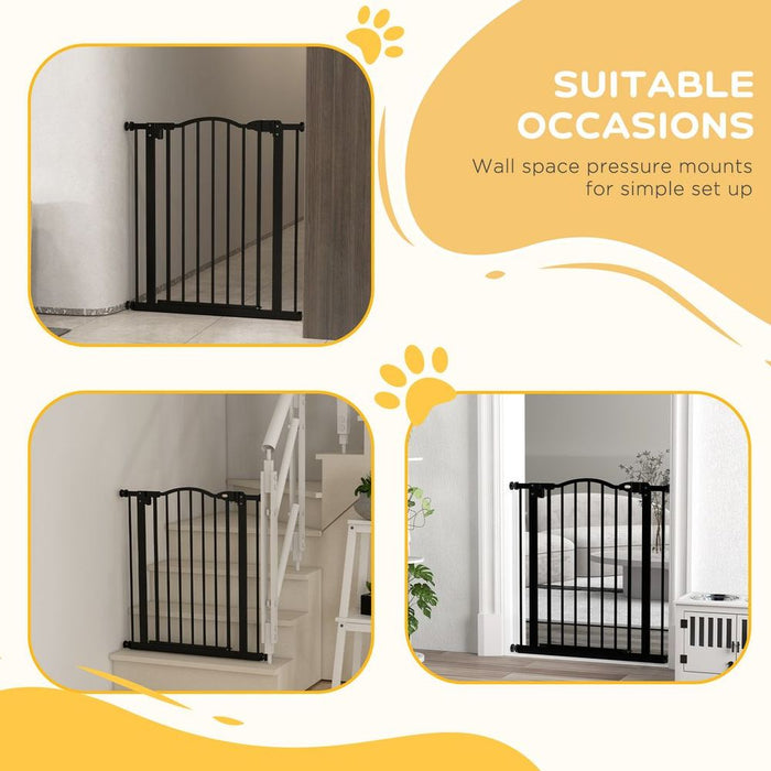 PawHut Pet Gate - Adjustable Metal Safety Barrier, Auto-Close, 74-80cm, Black