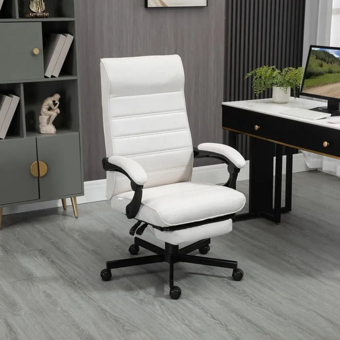 Home Office Chair High-Back Reclining Chair for Bedroom Study Living Room White