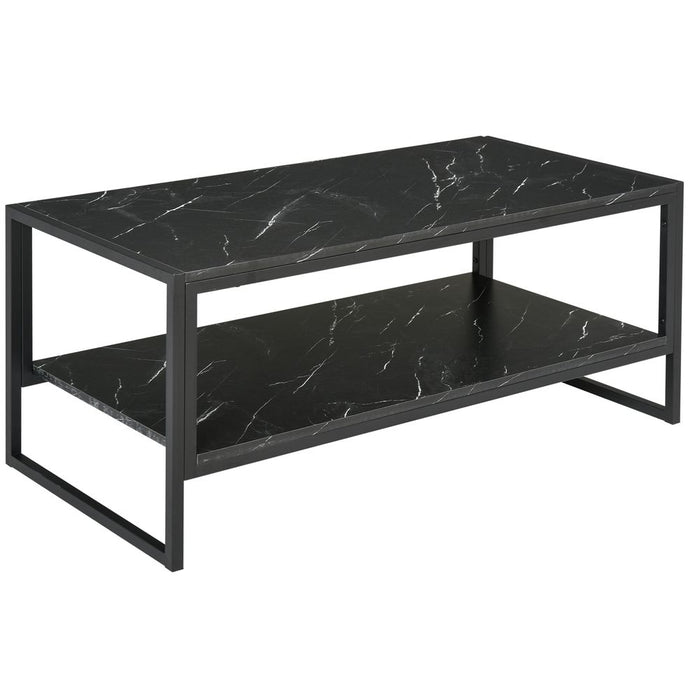 Two-Tier Laminate Marble Print Coffee Table Metal Frame Elegant Style