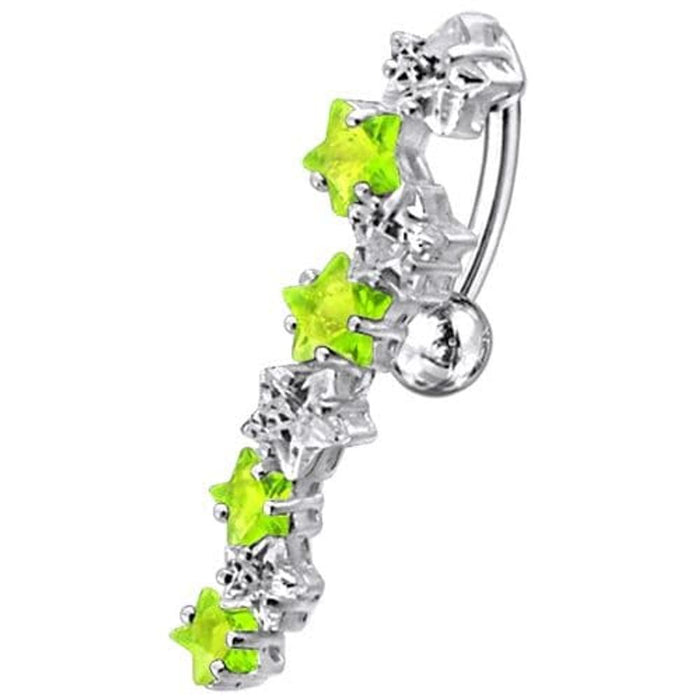 Fancy Jeweled Dangling 8 Stars Reverse Belly Ring