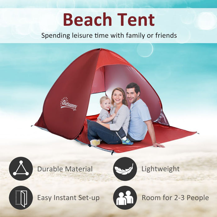 Outsunny Red Beach Tent: Instant Camping Pop up Sun Shade Shelter