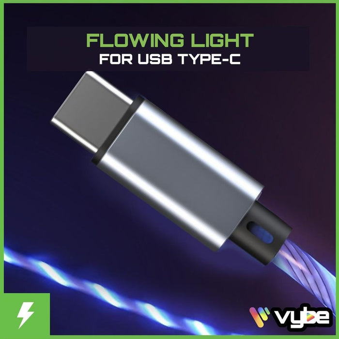 Vybe Gaming Light Up Charging Cable - 3M - Type-C - Blue - Compatible with Xbox, PlayStation, and More