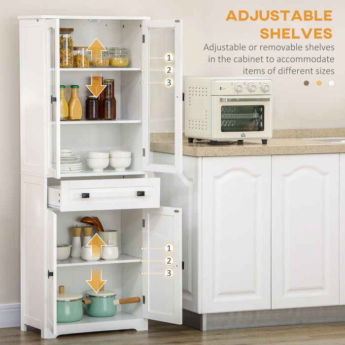 HOMCOM Kitchen Cupboard Storage Cabinet | Adjustable Shelves | Glass Door | 160cm