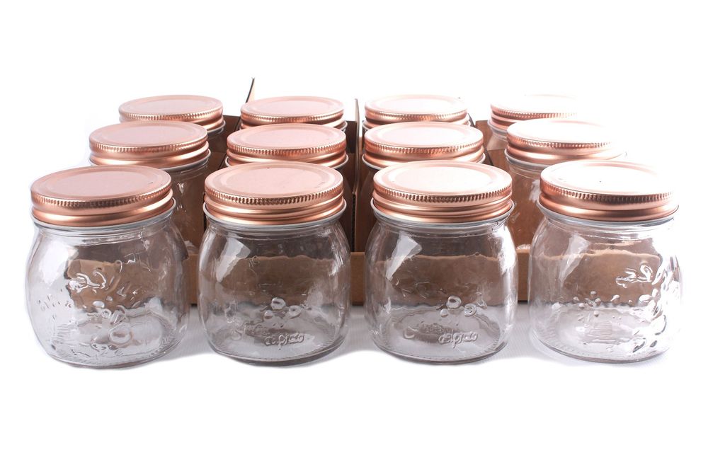 Premium Large Kitchen Glass Jar - Embossed Design, Copper Lid - 300ml Capacity