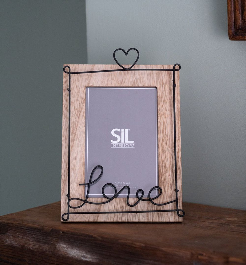 Rustic Wooden Love Script Photo Frame - 4x6" - High Quality & Elegant Design - Perfect for Any Home - SKU: PH2174