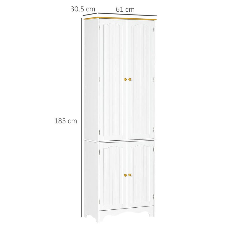 HOMCOM Freestanding 4-Door Kitchen Cupboard, Storage Cabinet Organizer with 4 Shelves,White