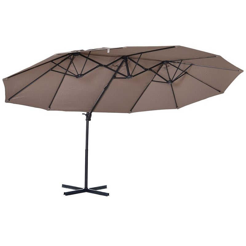 Outsunny Double Canopy Offset Parasol Umbrella - Brown