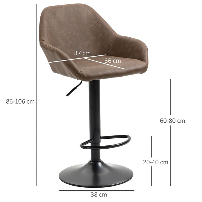 Premium Swivel Barstools: Set of 2, PU Leather, Steel Brown