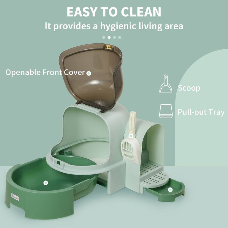 Premium Cat Litter Tray Bundle - Easy Clean, Stylish, Spacious - Green