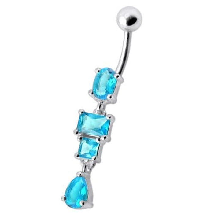 Fancy Studded Dangling Body Jewelry Curved Belly Ring