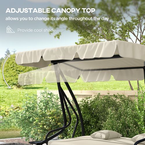 Outsunny 2-in-1 Garden Swing Chair for 3 Person w/ Adjustable Canopy, Cream