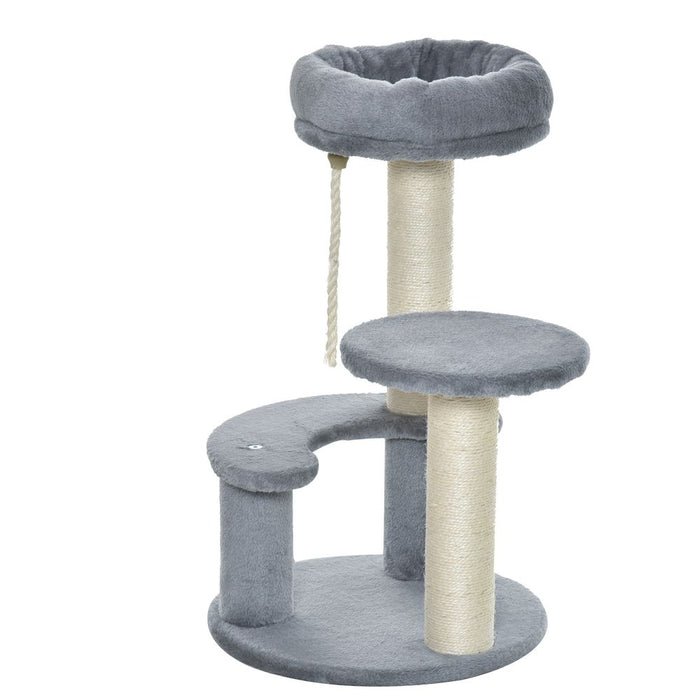 Pawhut 65 cm Cat Tree Kitty Scratcher Kitten Activity Center Scratching Post Playhouse 2 Perch w/Hanging Sisal Rope Grey