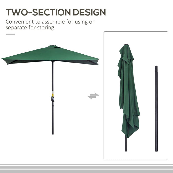 Outsunny 2.3m Green Metal Parasol Umbrella - Garden Half Round Design