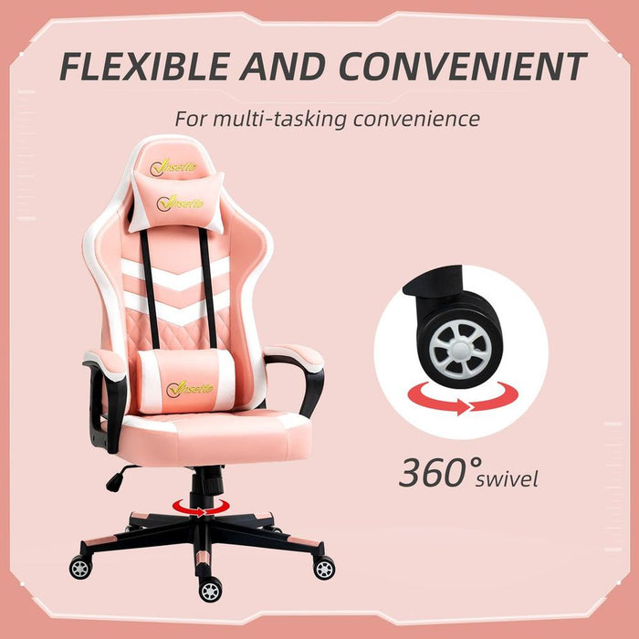 Racing Gaming Chair w/ Lumbar Support, Gamer Office Chair, Pink