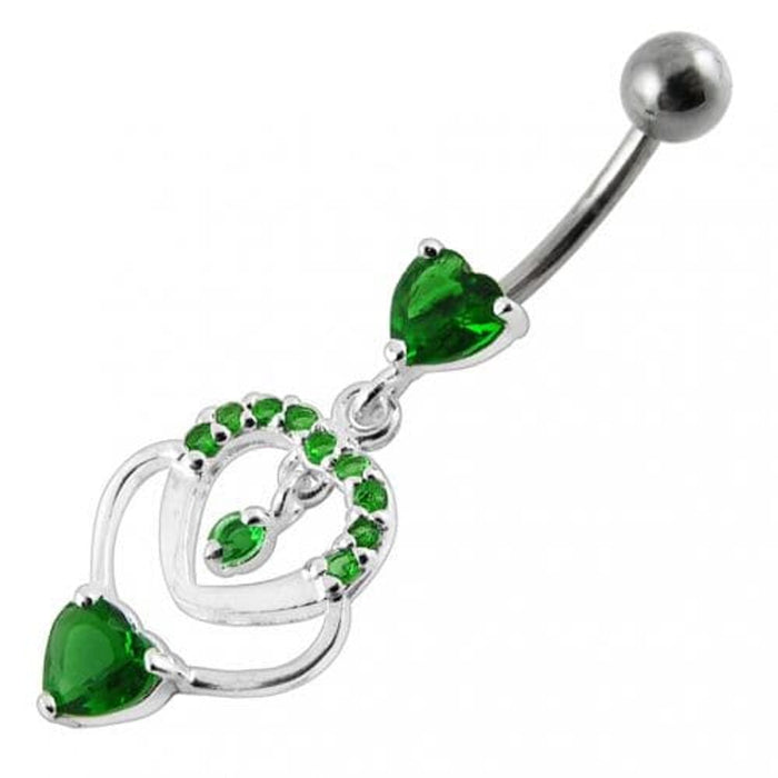 Fancy  Multi Heart Dangling Curved Belly Body Jewelry Ring