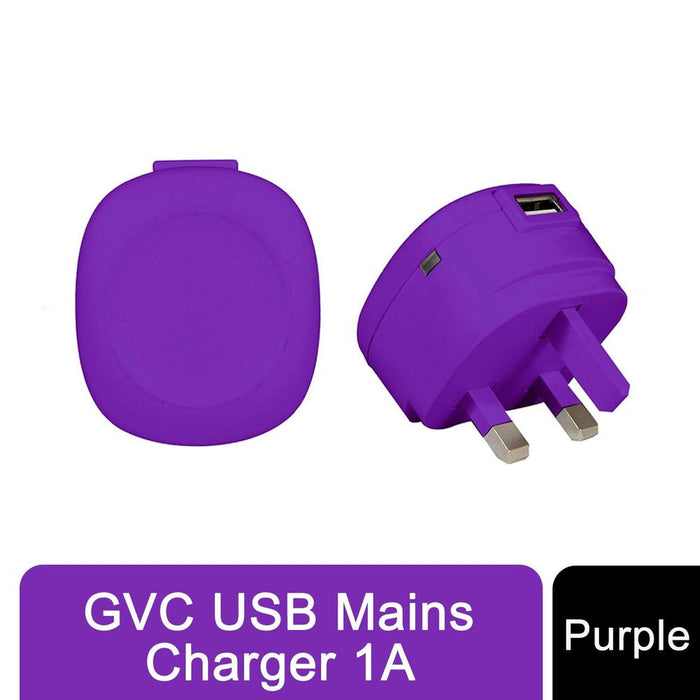 GVC 1A USB 3Pin Mains Charger, Colours Available