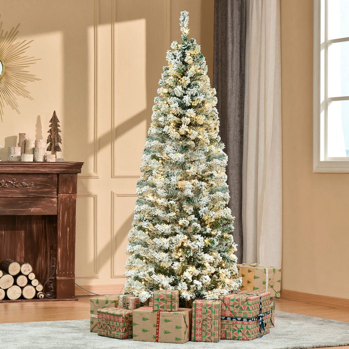 Premium Artificial Snow Flocked Christmas Tree | 6ft Prelit Green White | Warm LED Lights | High-Quality