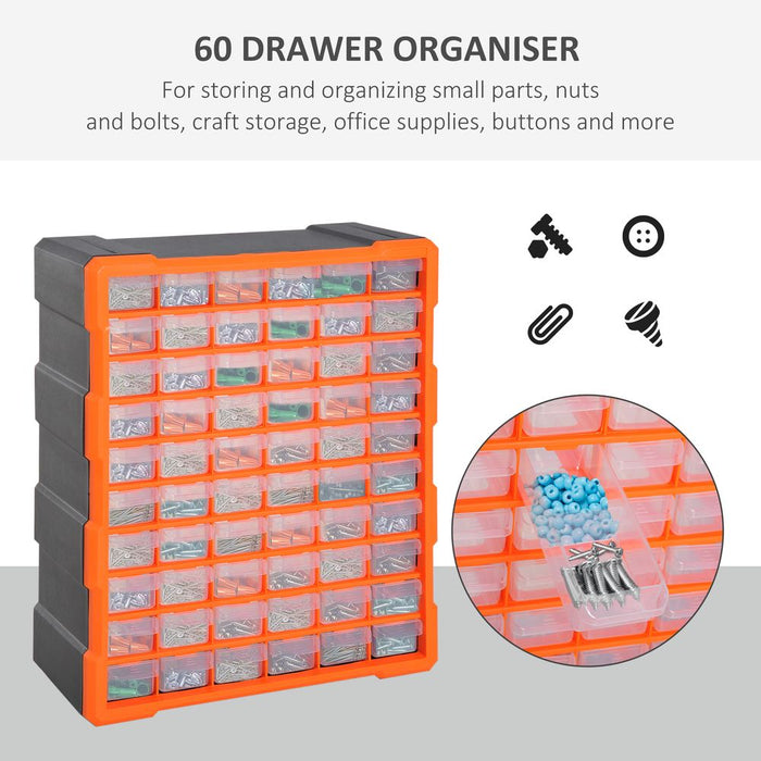 60 Drawers Parts Organiser Wall Mount Storage Cabinet Nuts Bolts Tools Clear