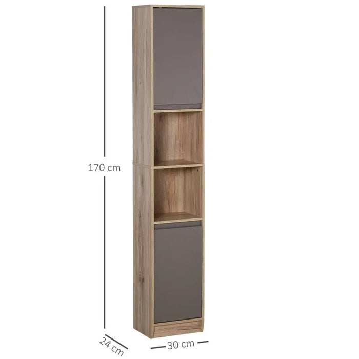 170cm Freestanding Storage Cabinet Slimline Unit w/ 2 Cupboards 2 Compartments