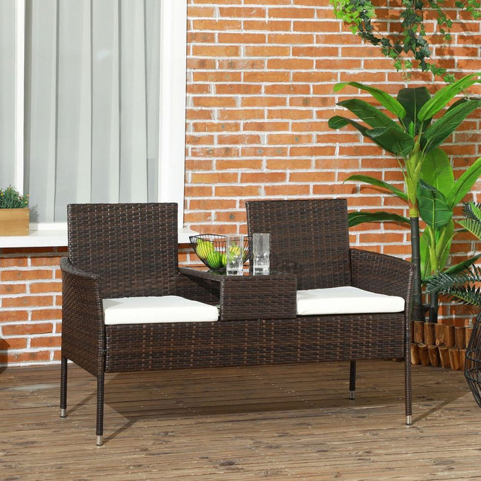 Premium 2-Seat Rattan Garden Bench w/ Cushions - Best Quality, Elegant Design, Brown/ Cream White