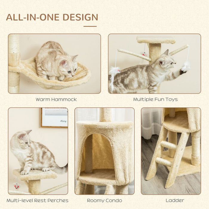 Premium Cat Tree: Kitty Activity Centre Condo, Scratching Post, Toys, & More - Highest Quality - 131cm Beige