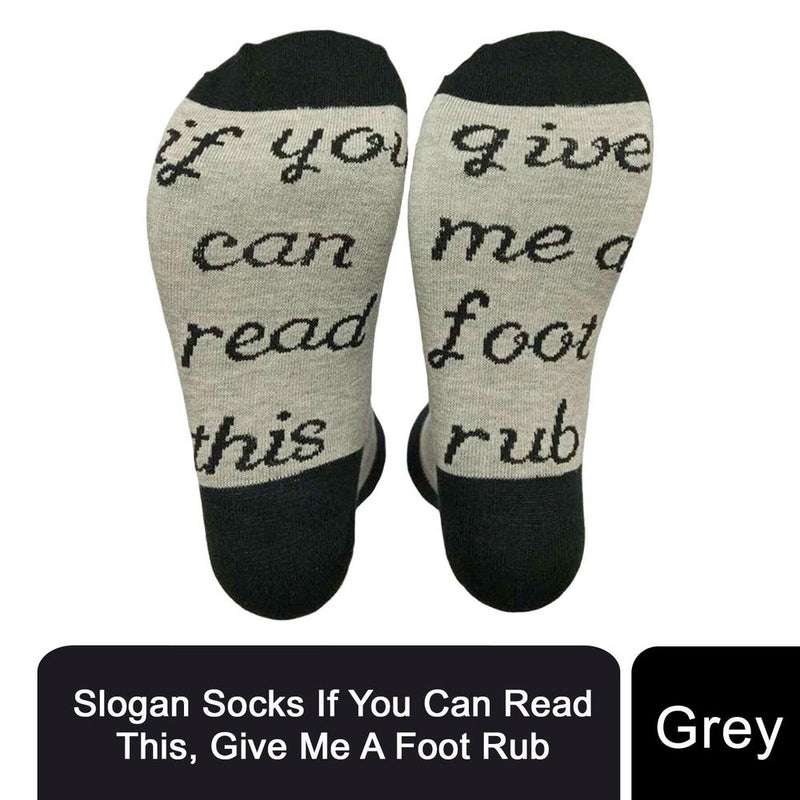 Flo Socks Funny Socks Fashionable and Warm with Anti-Slip Slogan Message Joke, Fits Size 4-7 UK, If You Can Read This Give Me a Foot Rub Grey