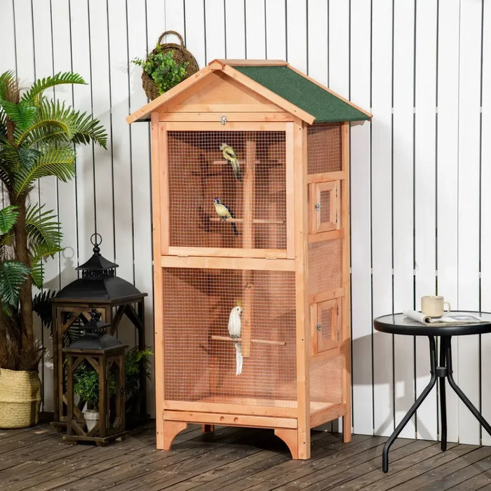 Premium Wooden Bird Aviary for Finch & Canary - Easy to Clean & Weatherproof - Orange