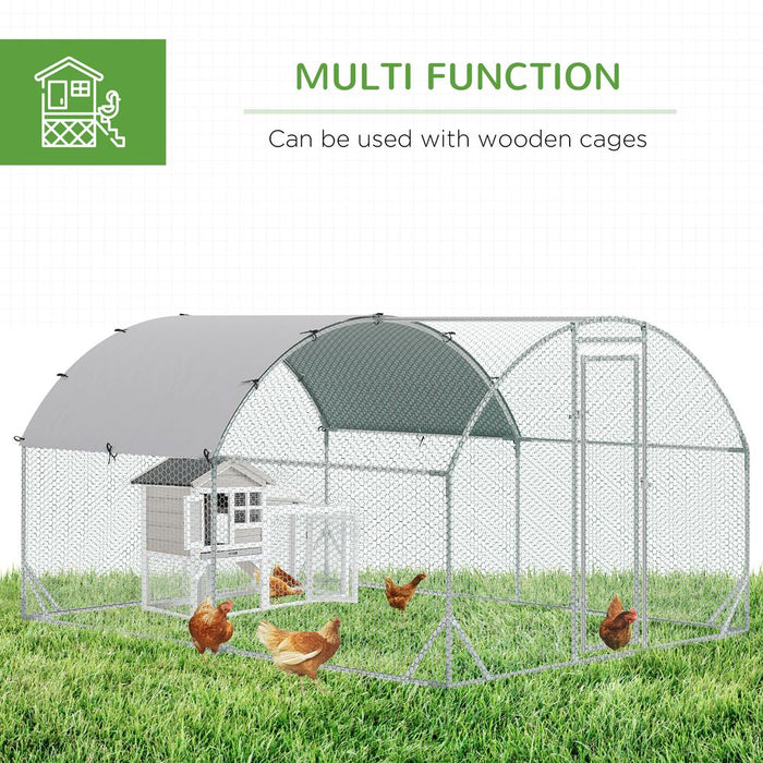 Walk-In Chicken Run Galvanised Chicken Coop w/ Cover 2.8 x 3.8 x 2m Pawhut