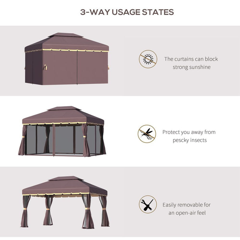 Metal Frame Gazebo with Sides Aluminium Metal Canopy Nets Coffee