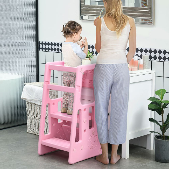 Premium Pink Kids Adjustable Step Stool - Safe & Sturdy Design - Ideal for Toddler Kitchen Use