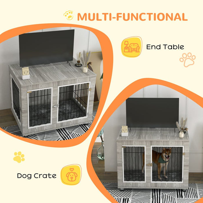 PawHut Dog Crate Furniture, Double Door, Soft Cushion - Perfect for All Pets