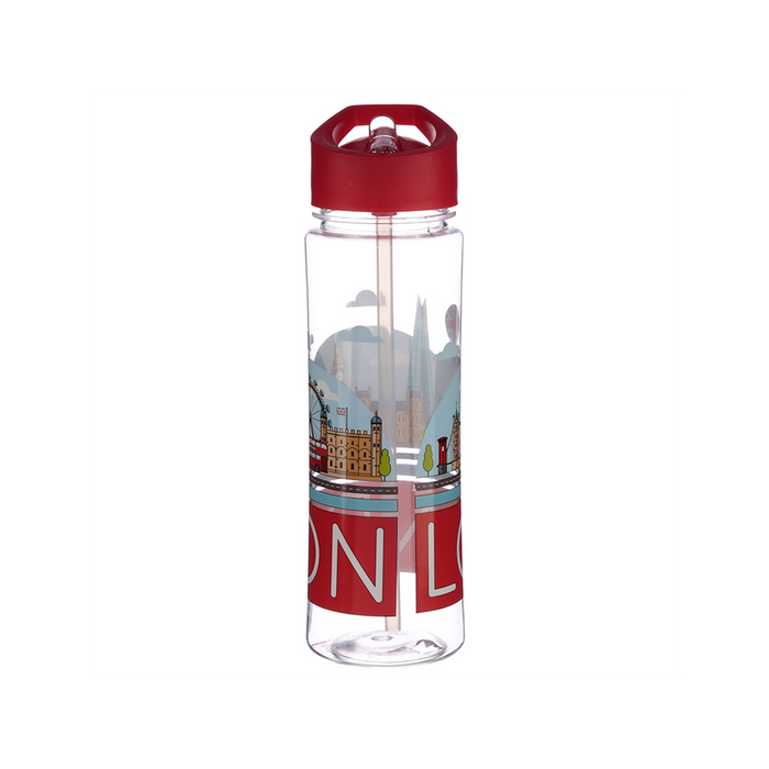 London Skyline Water Bottle - Reusable, Flip Straw, 550ml - BPA Free