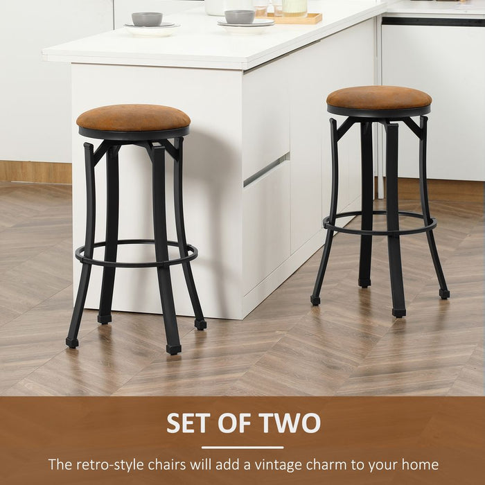 Set of 2 Brown Microfiber Cloth Bar Stools | Steel Legs | High Quality