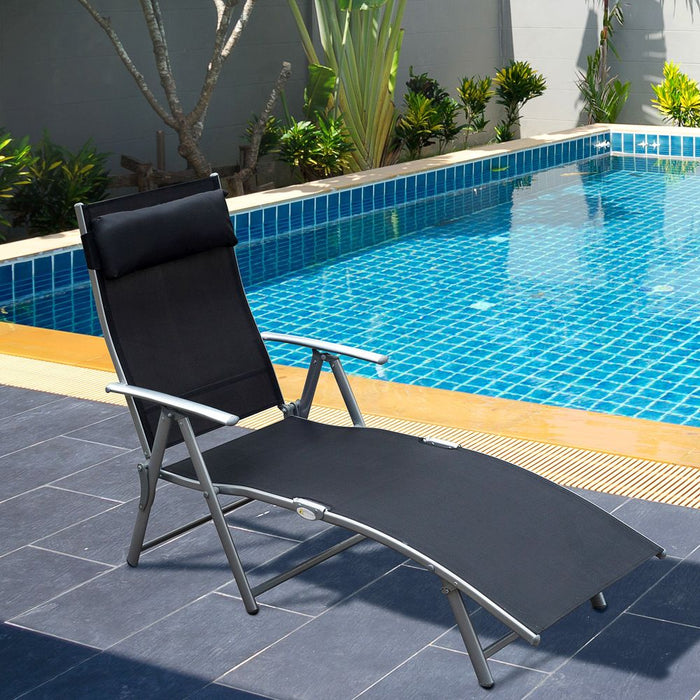 Premium Black Foldable Sun Lounger Recliner - 7 Levels- Textilene - Patio