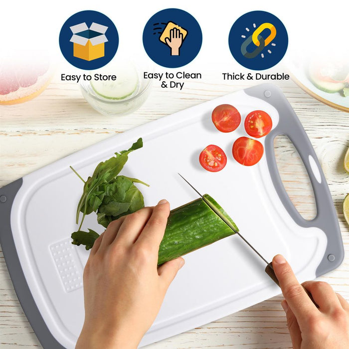 ASAB 3PC Chopping Board Set - Easy Grip Handles, Label Icons, Juice Groove - High-quality Plastic - Three Sizes & Peeler Included