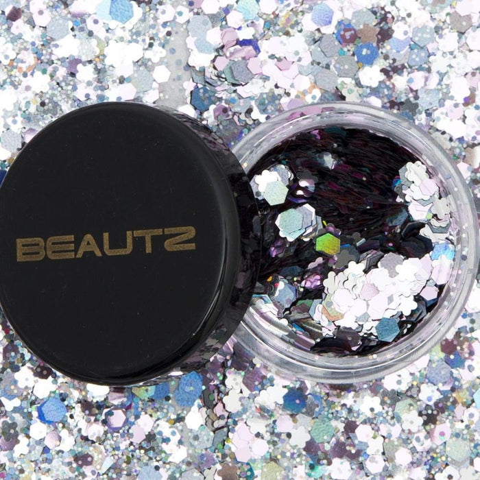 Beautz Chunky Glitter - 5 Varieties! 10ml Pot, 5g Cosmetic Glitter [Silver] - Perfect for DIY, Nail Art, Makeup, and Body Art